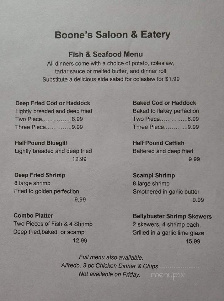 Boone's Saloon - Wisconsin Rapids, WI menu_pic