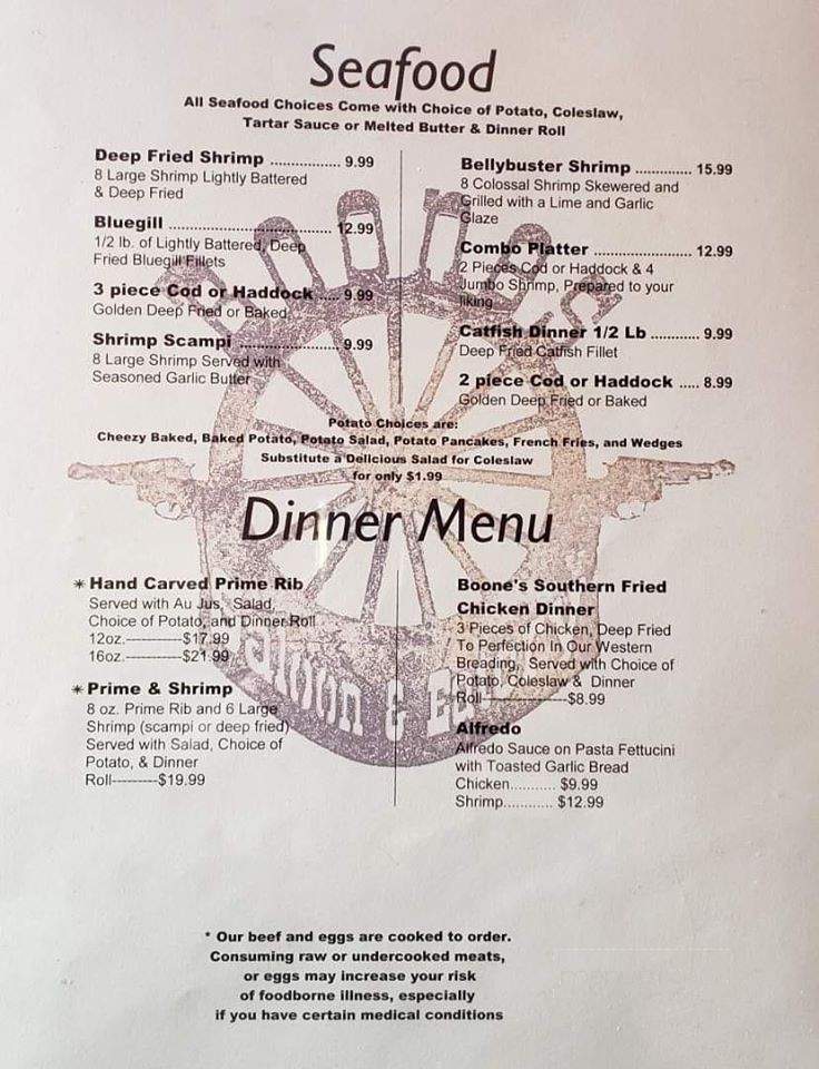 Boone's Saloon - Wisconsin Rapids, WI menu_pic