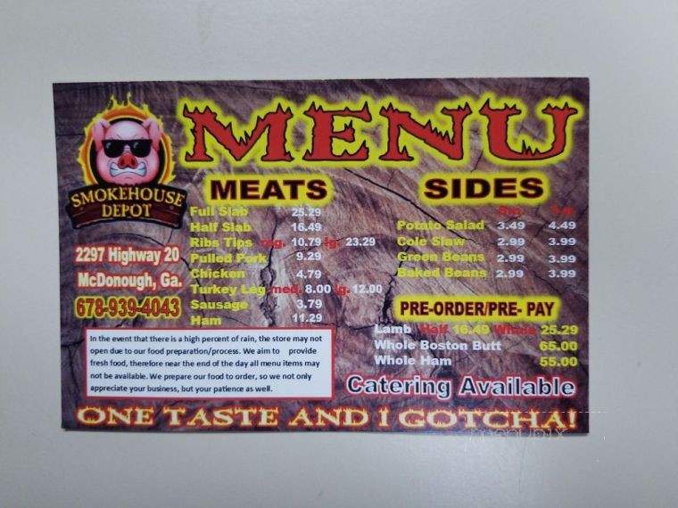 Smokehouse Depot - McDonough, GA menu_pic