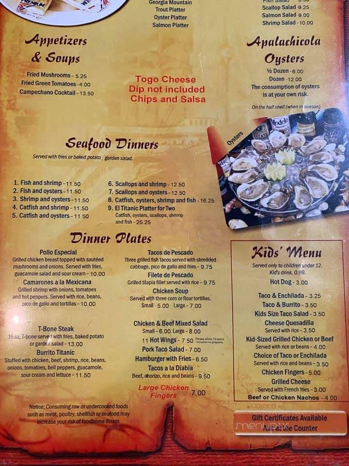 El Titanic - Belton, SC menu_pic