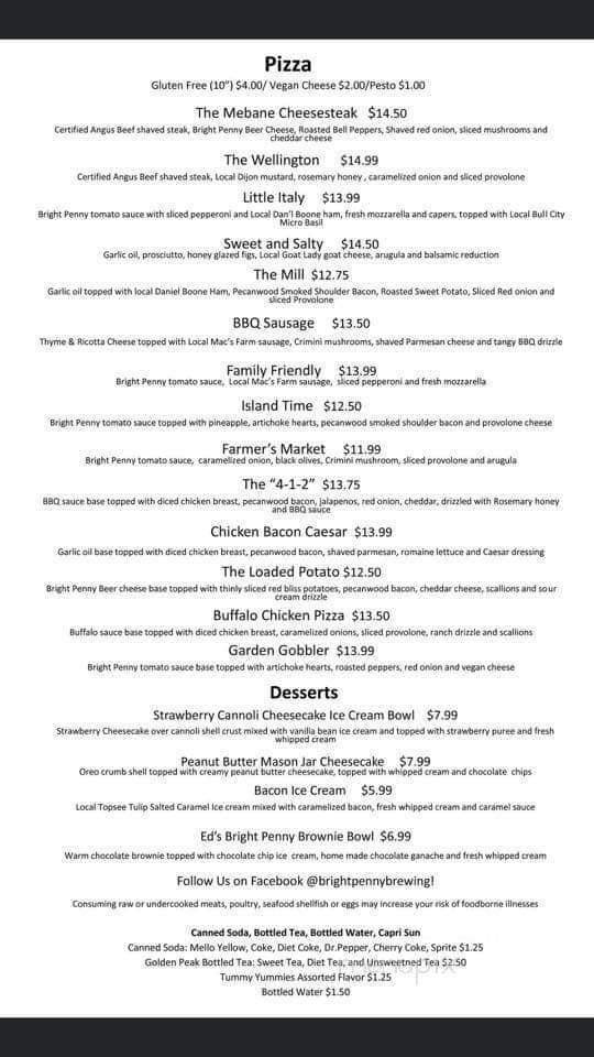 Bright Penny Brewing - Mebane, NC menu_pic
