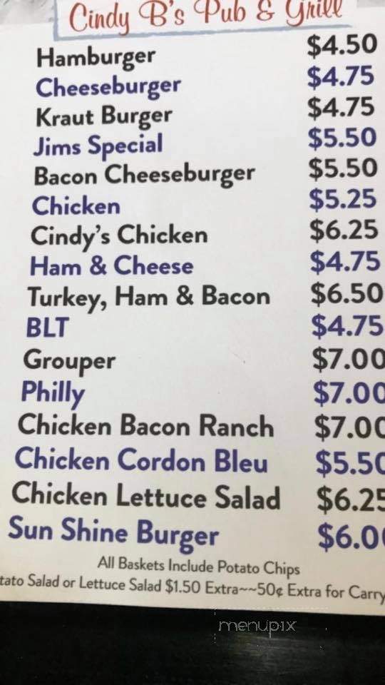 Cindy B's - Clintonville, WI menu_pic