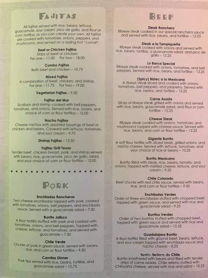 La Barca Mexican Restaurant - Arnolds Park, IA menu_pic