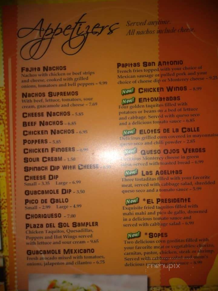 Plaza Del Sol - Jefferson, NC menu_pic