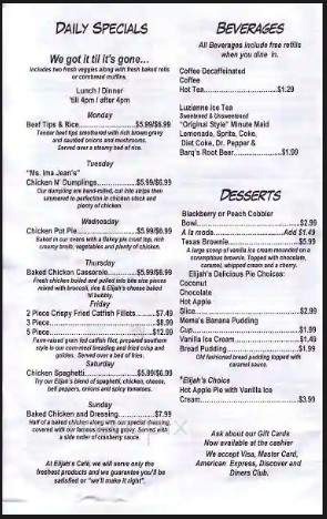 Elijah's Cafe - Kirbyville, TX menu_pic