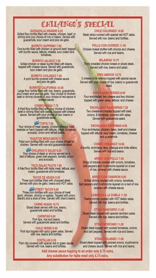 Chilango's Mexican Restaurant - Tahlequah, OK menu_pic