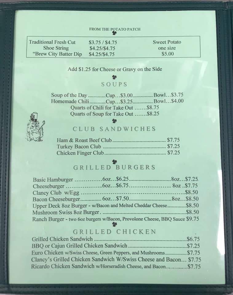 Clancy's Pub - Dravosburg, PA menu_pic