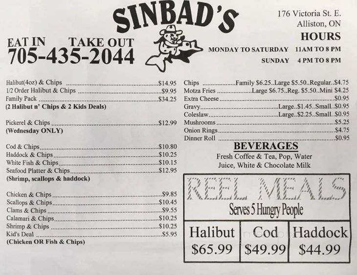 Sinbad's Fish & Chips - Alliston, ON menu_pic