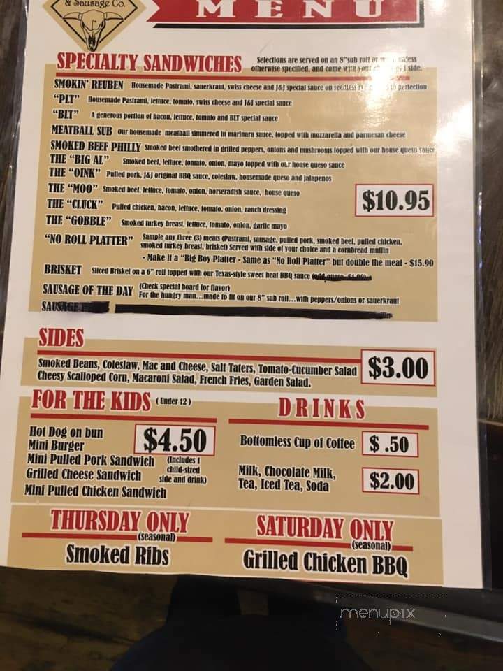 J & J Bar-B-Que and Sausage - Canisteo, NY menu_pic