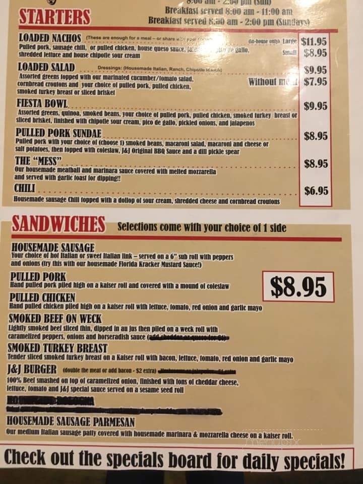 J & J Bar-B-Que and Sausage - Canisteo, NY menu_pic