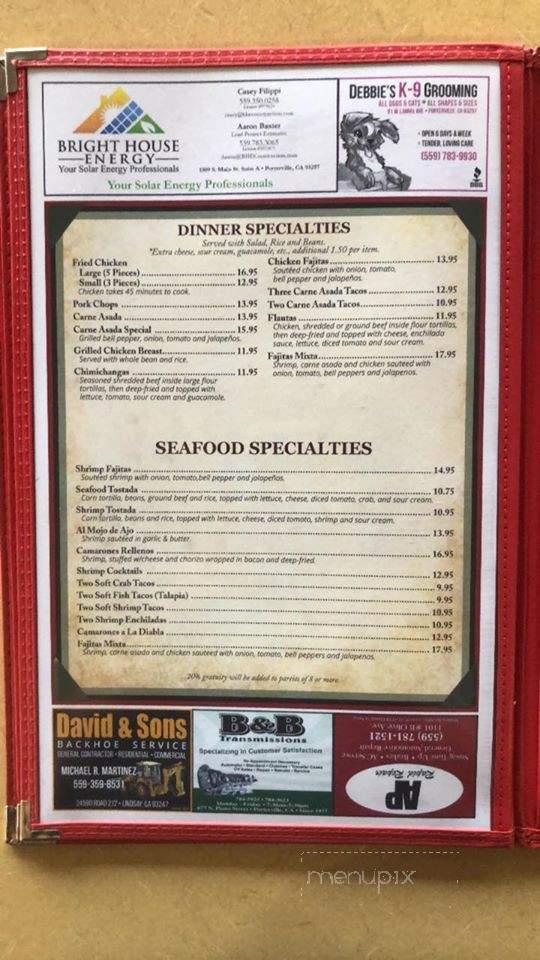 China's Alley Restaurant - Porterville, CA menu_pic
