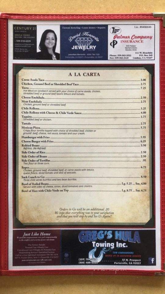 China's Alley Restaurant - Porterville, CA menu_pic