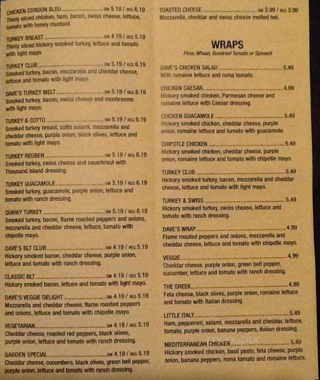 Dave's Deli - Hoover, AL menu_pic