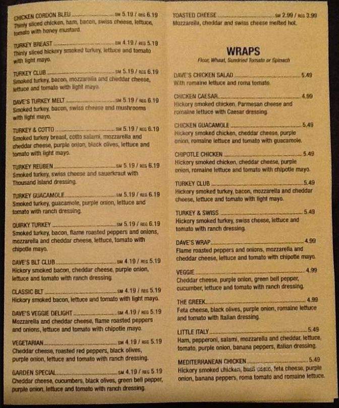 Dave's Deli - Hoover, AL menu_pic