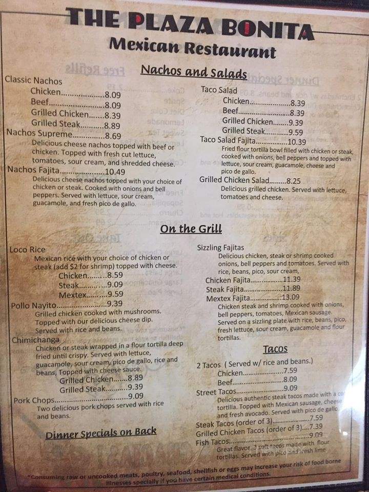 La Plaza Bonita - Arley, AL menu_pic