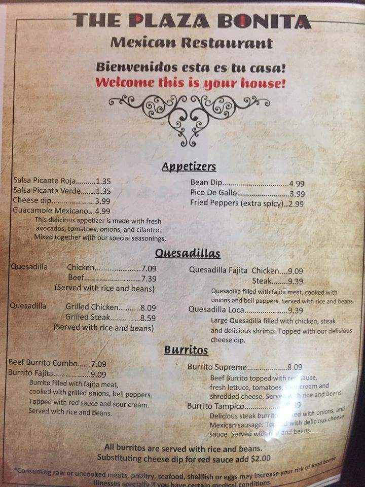 La Plaza Bonita - Arley, AL menu_pic