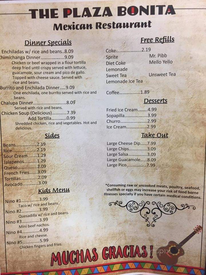 La Plaza Bonita - Arley, AL menu_pic