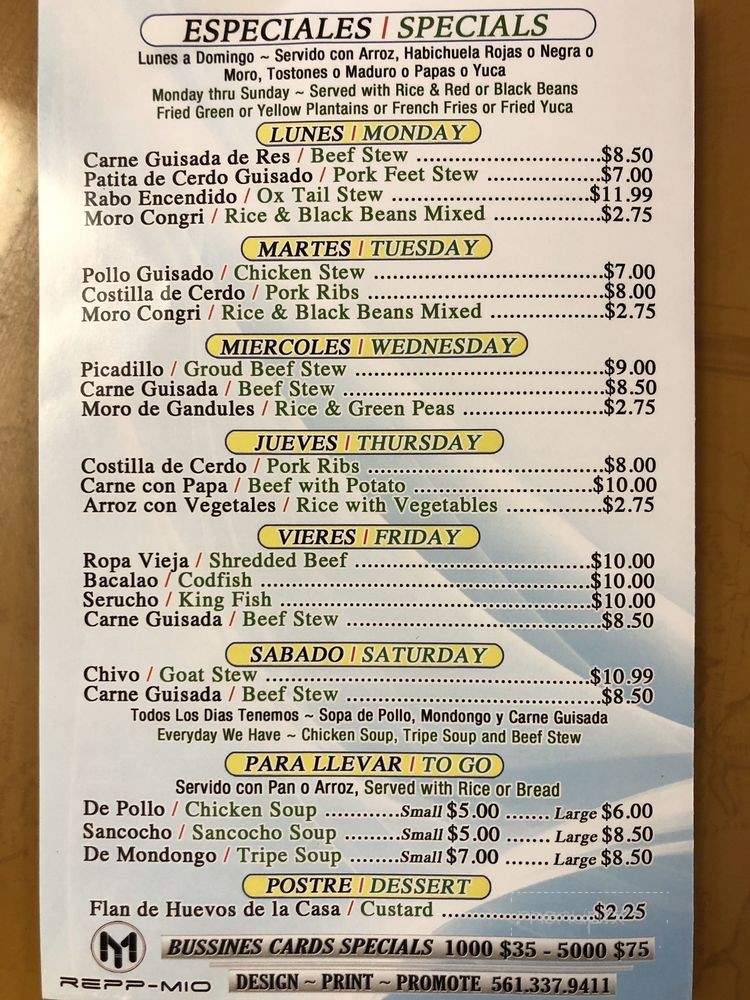 El Ideal Restaurant - West Palm Beach, FL menu_pic