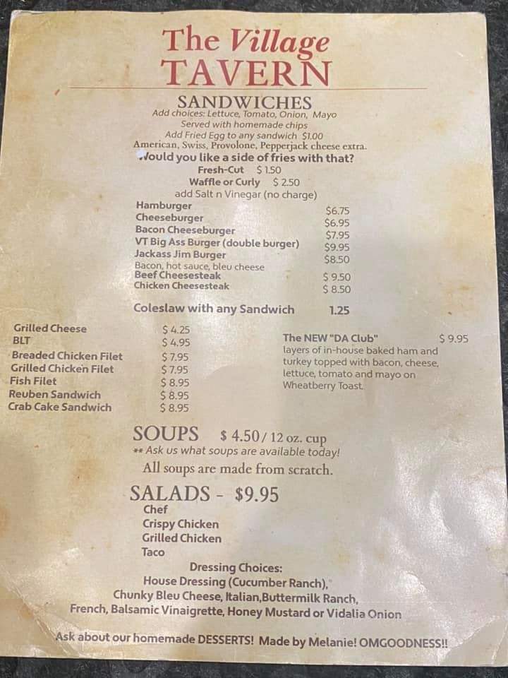 Village Tavern - Huntingdon, PA menu_pic