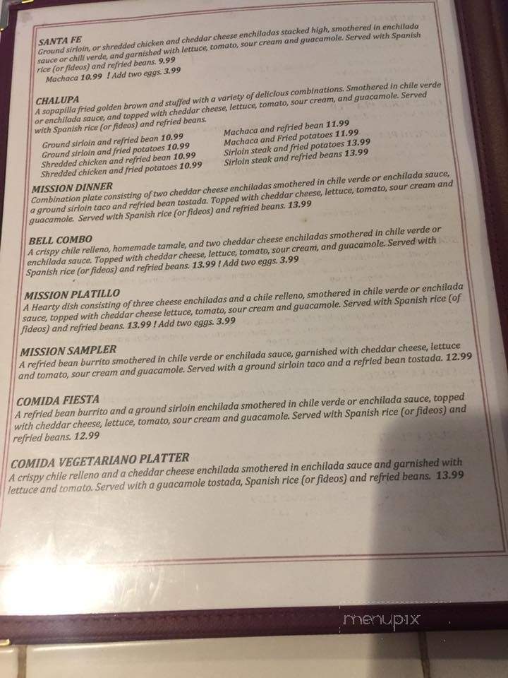 Menu of Missio
n At The Bell Restaurant in Trinidad, CO 81082
