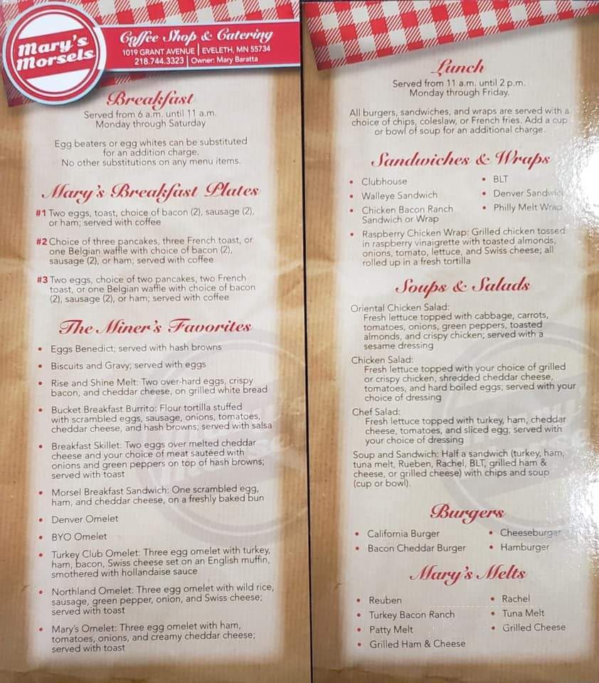 Mary's Morsels & Catering - Eveleth, MN menu_pic