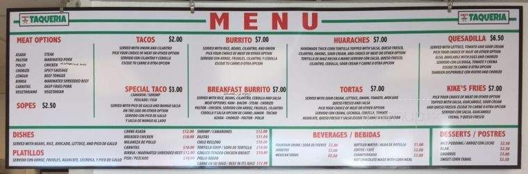 Kike's Taqueria - Salem, OR menu_pic
