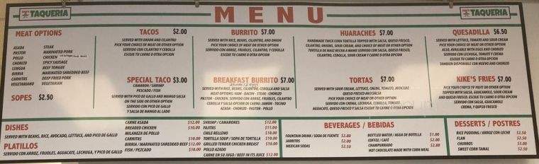 Kike's Taqueria - Salem, OR menu_pic