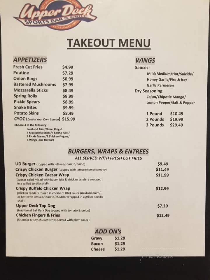 Upper Deck Sports Bar - Saint Thomas, ON menu_pic