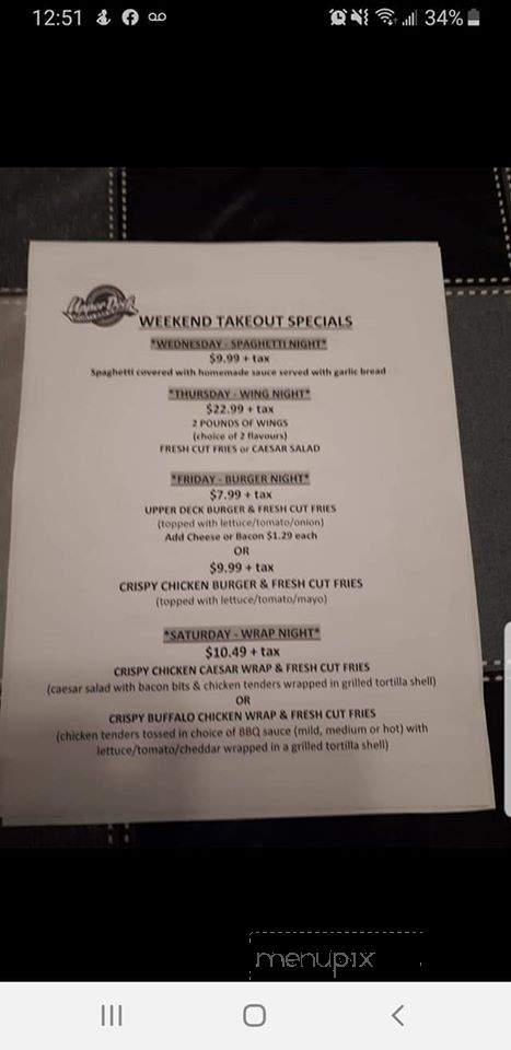 Upper Deck Sports Bar - Saint Thomas, ON menu_pic