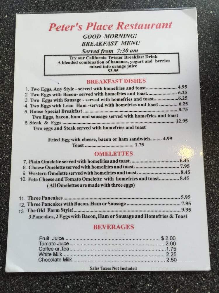 Peters Place - Kingston, ON menu_pic