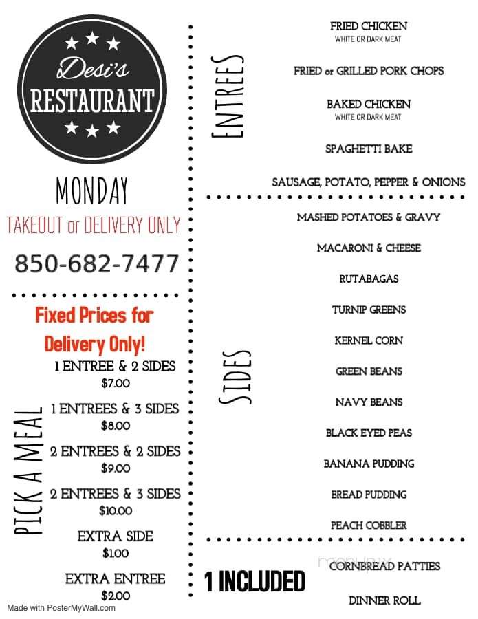 Desi's Downtown Restaurant - Crestview, FL menu_pic