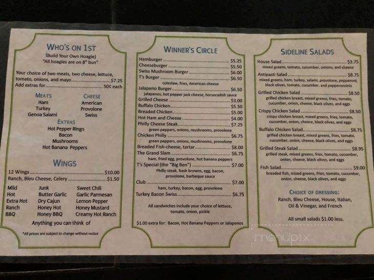 T's Locker Room - Burgettstown, PA menu_pic