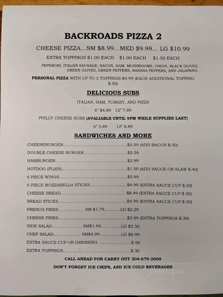 Back Roads Pizza - Walker, WV menu_pic