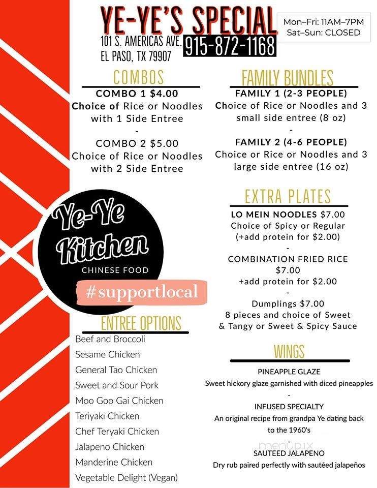 Ye-Ye Kitchen - El Paso, TX menu_pic