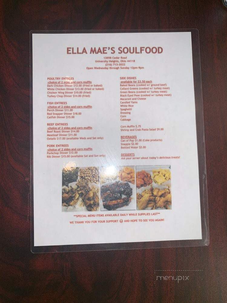 Ella Mae's Soulfood - University Heights, OH menu_pic