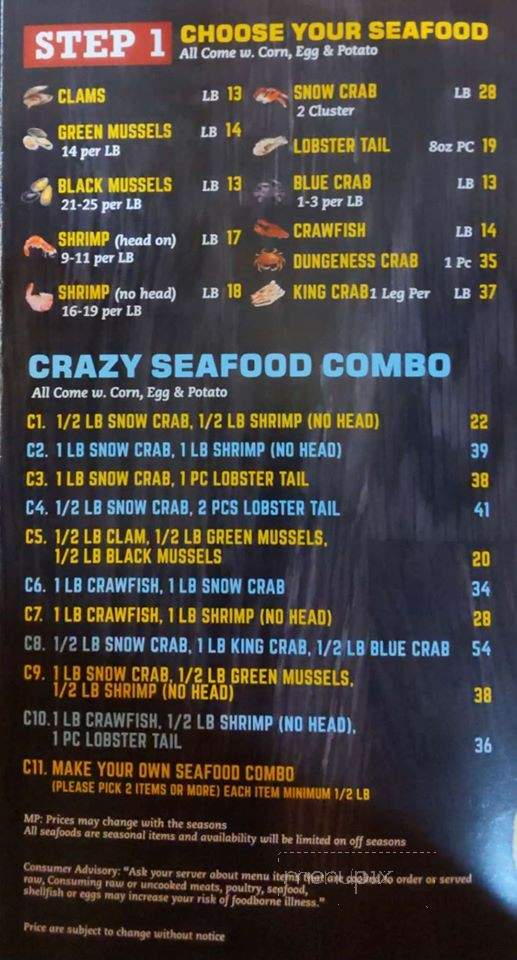 Crazy Crab Seafood - Southfield, MI menu_pic