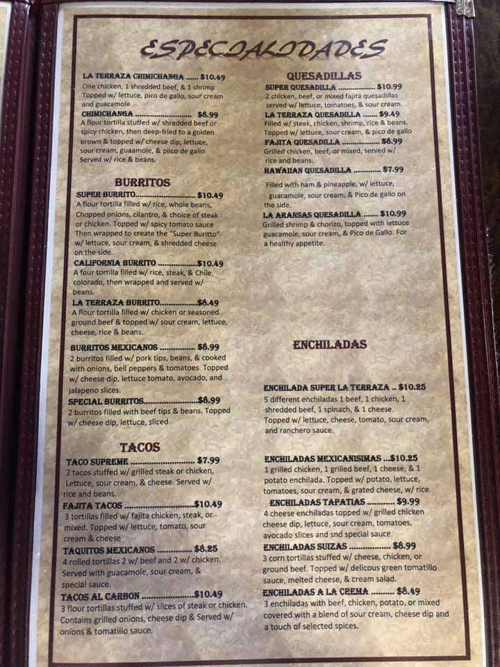 La Terraza Mexican Restaurant - Monticello, AR menu_pic