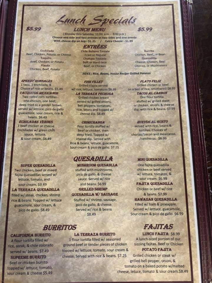 La Terraza Mexican Restaurant - Monticello, AR menu_pic