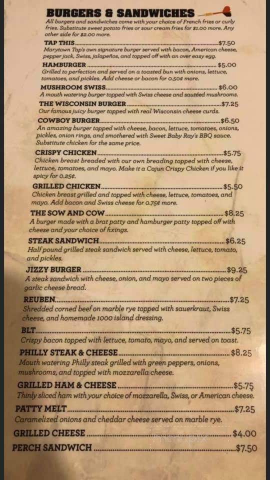 Marytown Tap - New Holstein, WI menu_pic