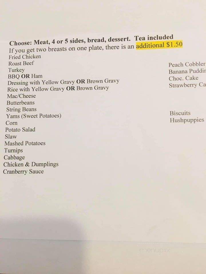 Mr B's Seafood House - Hartsville, SC menu_pic
