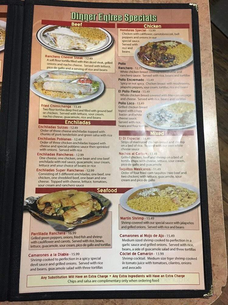 Fiesta Ranchera Mexican Restaurant - Adrian, MI menu_pic