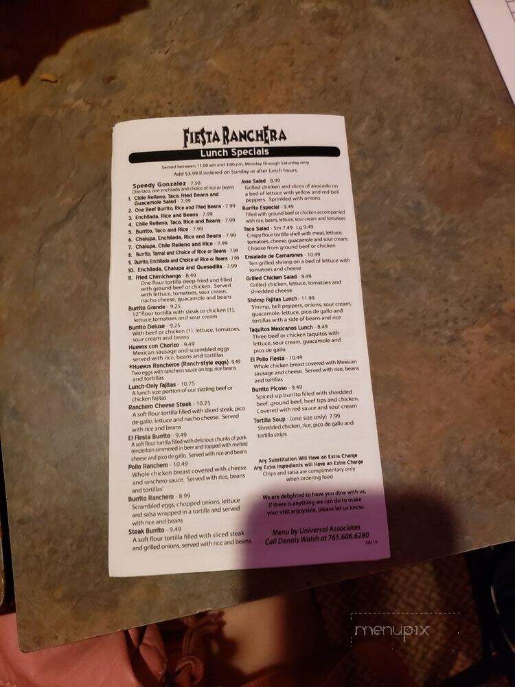 Fiesta Ranchera Mexican Restaurant - Adrian, MI menu_pic
