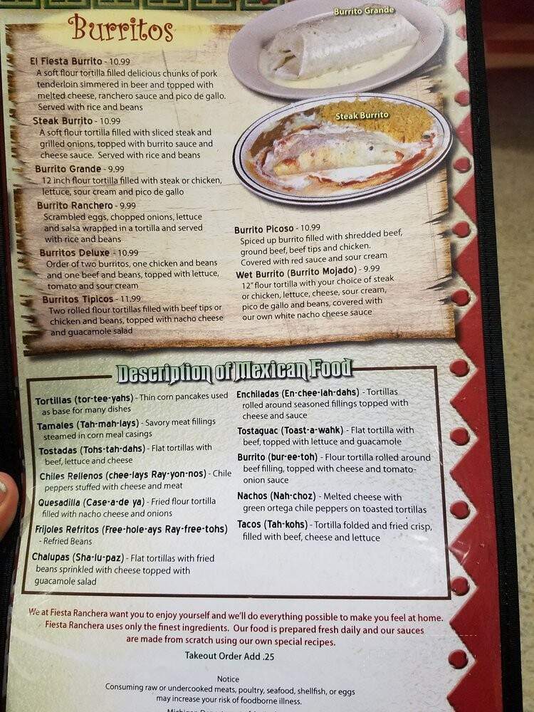 Fiesta Ranchera Mexican Restaurant - Adrian, MI menu_pic