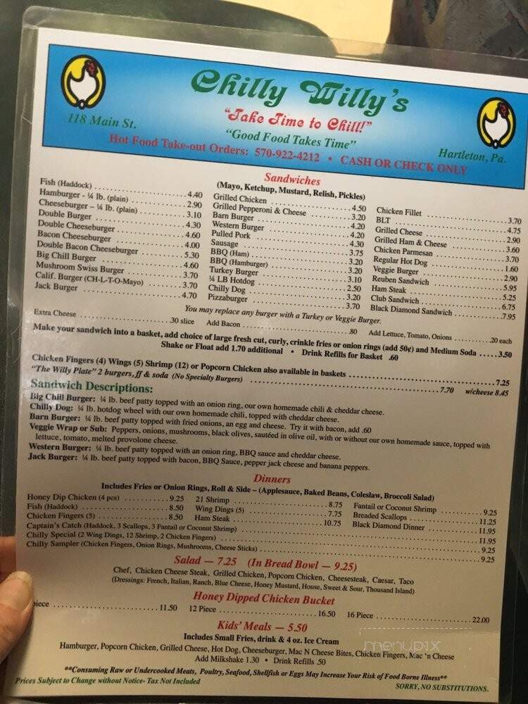 Chilly Willy's - Hartleton, PA menu_pic