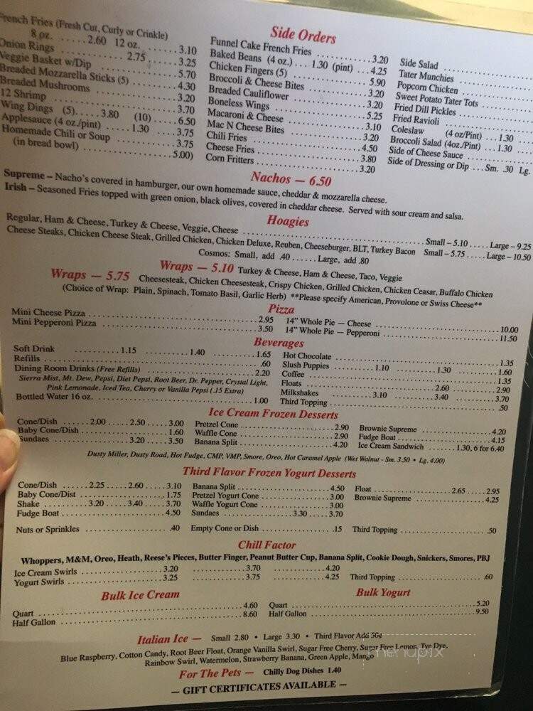 Chilly Willy's - Hartleton, PA menu_pic