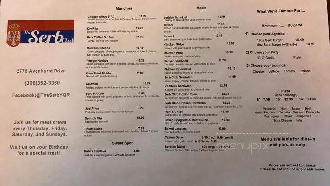 The Serb - Regina, SK menu_pic