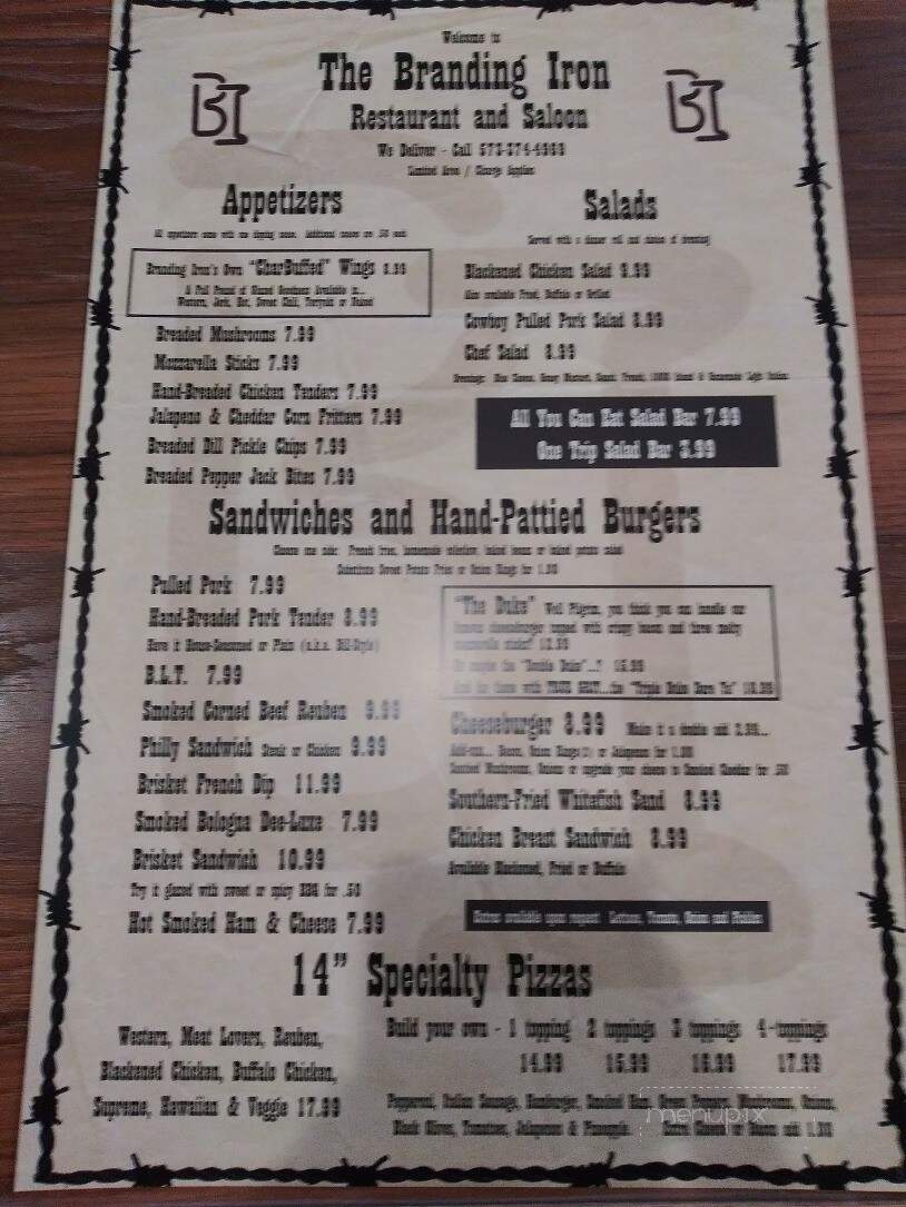 Branding Iron Barbecue - Sunrise Beach, MO menu_pic