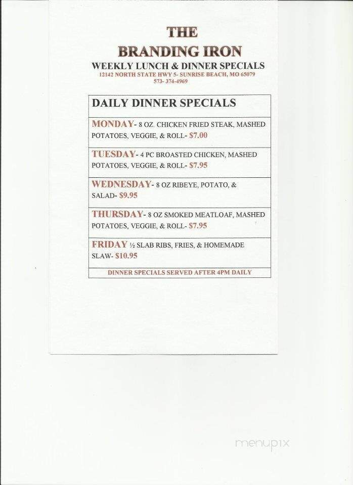 Branding Iron Barbecue - Sunrise Beach, MO menu_pic
