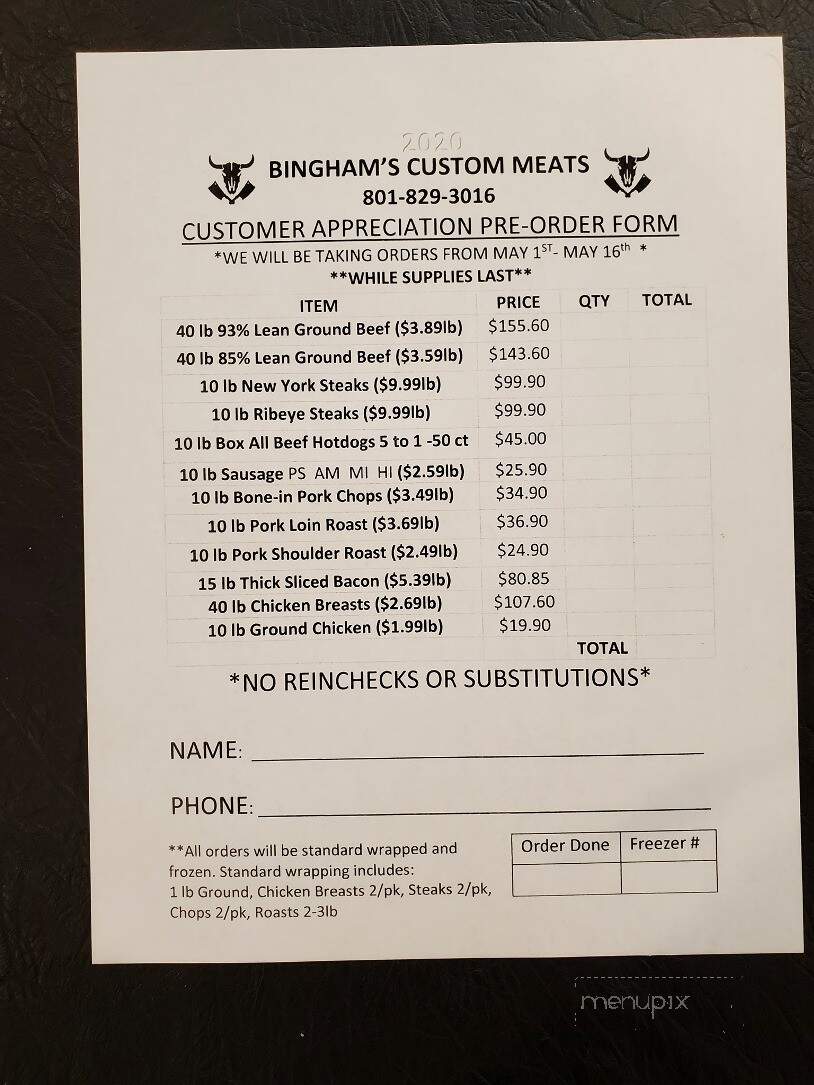 Bingham's Custom Meats - Morgan, UT