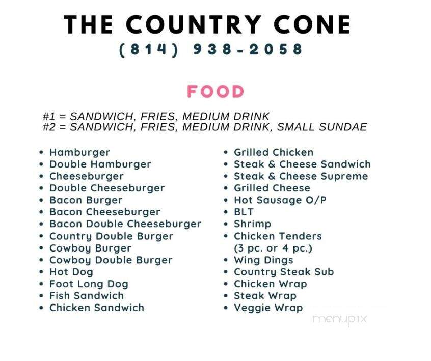 Country Cone - Punxsutawney, PA menu_pic